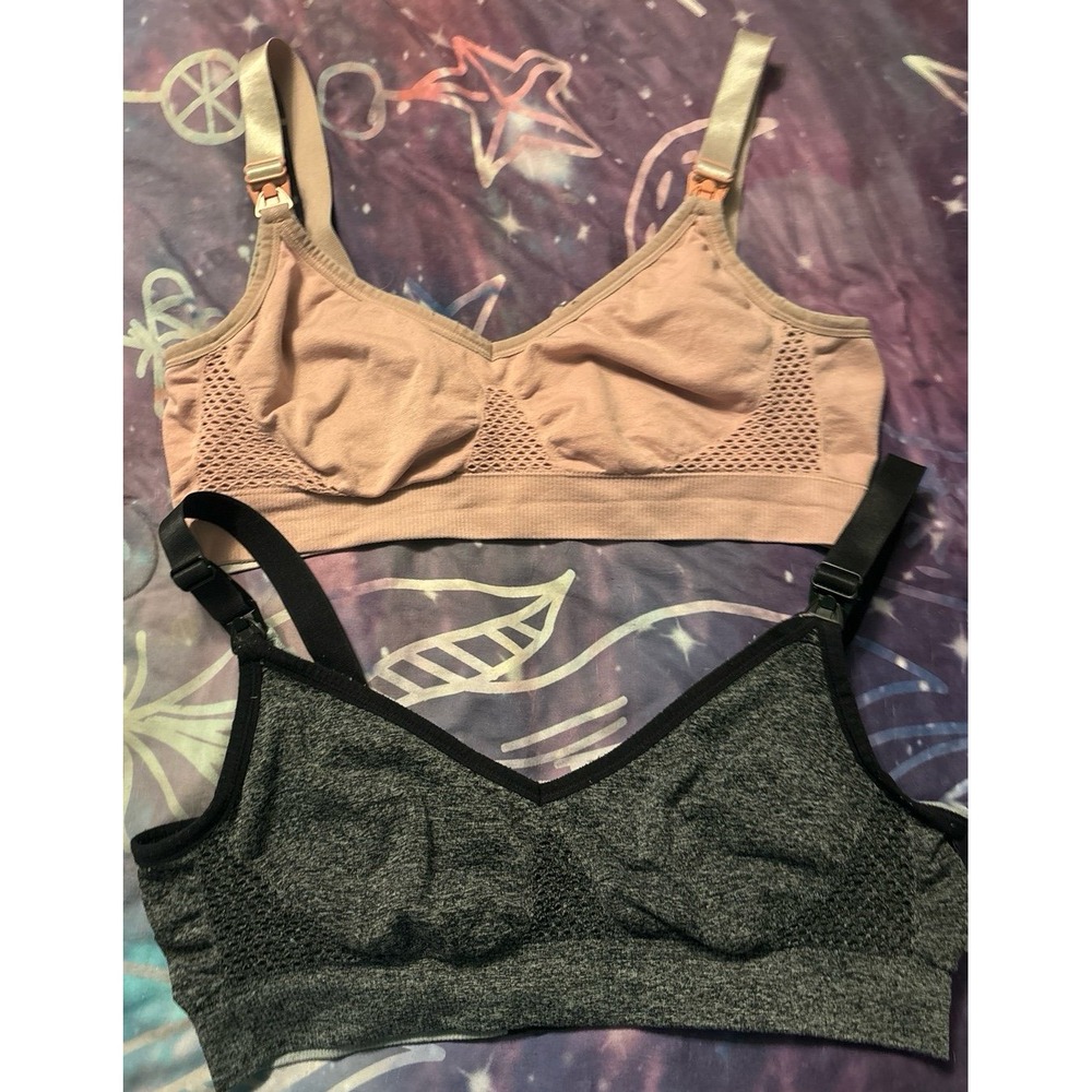 Angelina Set of 2 Seamless Microfiber Clip Down Nursing Bras, S/M, Pink‎ & Grey